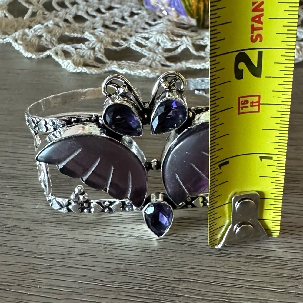 🆑 0876 Amethyst Handmade Adjustable Bangle Statement Bracelet Silver Cuff - Picture 7 of 10